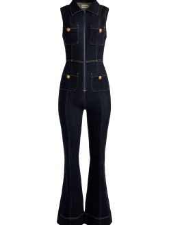 Alice and Olivia RACHEL SLEEVELESS DENIM JUMPSUIT