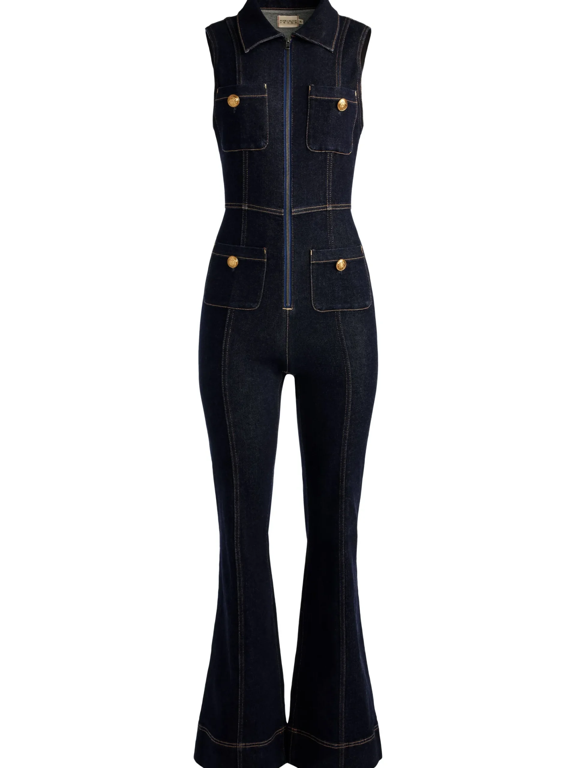 Alice and Olivia RACHEL SLEEVELESS DENIM JUMPSUIT