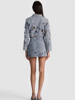 Alice and Olivia RUBI LASER-CUT DENIM SKIRT