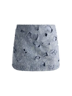 Alice and Olivia RUBI LASER-CUT DENIM SKIRT