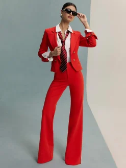 Alice and Olivia SABLE DOUBLE BREASTED CROPPED BLAZER