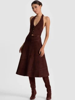 Alice and Olivia SOSIE SUEDE MIDI SKIRT