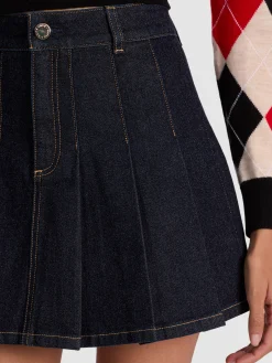 Alice and Olivia SUZIE DENIM PLEATED MINI SKIRT