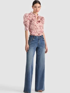 Alice and Olivia WILLA PUFF SLEEVE BLOUSE